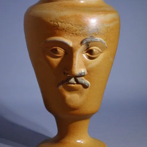 Prompt: a beautiful ancient greek amphora museum ceramic pottery vase depicting stalin waving