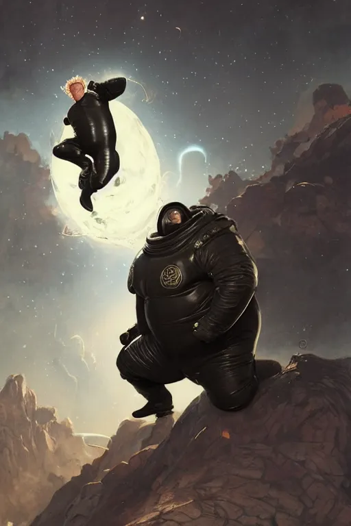 Prompt: portrait of baron harkonnen floating in the air wearing leather spacesuit, detailed, nebula space background, illustration by normal rockwell, artstation character art, john william waterhouse, concept art, greg rutkowski