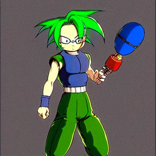 Image similar to fencer, green hair, male, style of akira toriyama, anime, japanese,