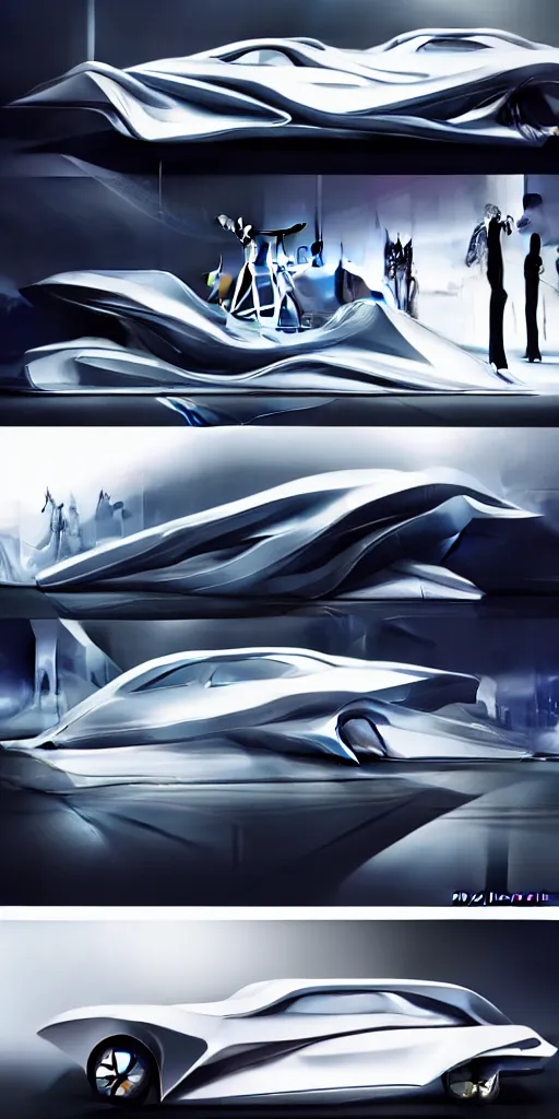 Image similar to sci-fi car: zaha hadid : wall structure : logotype : and car on : the coronation of napoleon : and : digital billboard : in the middle : artwork in style of : Ruan Jia : Sheng Lam :