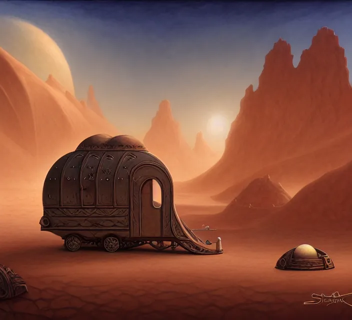 Image similar to subsurface scattering, a desert caravan rests at an oasis, the art of athas and dark sun, brom's dark sun art on a 7 0's style fantasy novel cover, oasis in desert, digital painting by brom, amazingly detailed d & d art, concept art, intricate details, beautiful, volumetric lighting, ultrarealistic, cgsociety, artstation