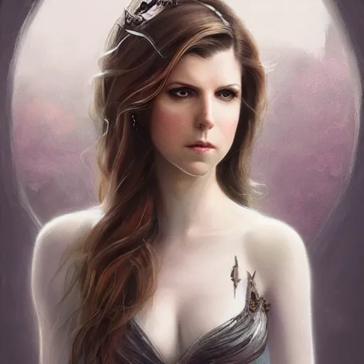 Image similar to a portrait of anna kendrick as a sorceress, urban motifs, intricate, elegant, highly detailed, digital painting, trending on artstation, concept art, smooth sharp focus, illustration, art by artgerm and greg rutkowski