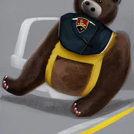 Prompt: A bear in a soccer suit smoking a cigar while drifting in a Lamborghini, digital art