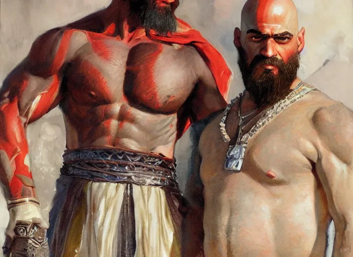 Image similar to a highly detailed beautiful portrait of kratos with nicolas maduro, by gregory manchess, james gurney, james jean