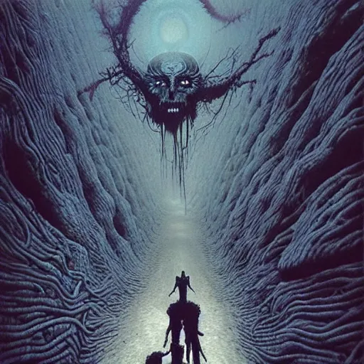 Image similar to demons chasing us, by beksinski and tristan eaton, dark neon trimmed beautiful dystopian digital art