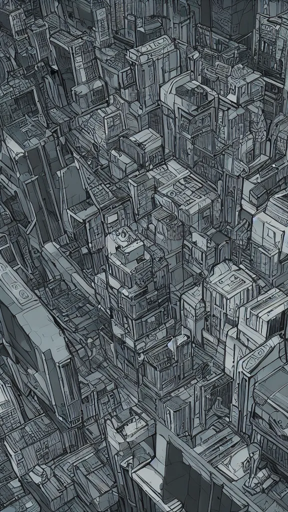 Image similar to detailed cyberpunk graphic novel style 3 point perspective view of a future city