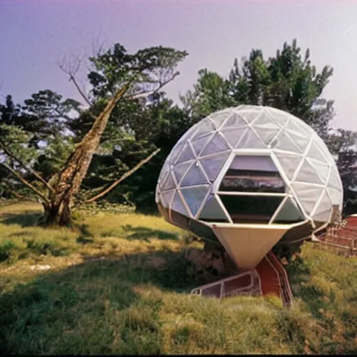 Prompt: futuristic geodesic pod dwelling by buckminster fuller and syd mead, contemporary architecture, photo journalism, photography, cinematic, national geographic photoshoot