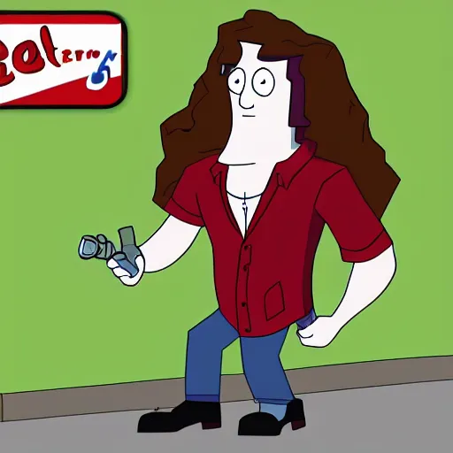 Prompt: weird al in the art style of american dad, cartoon