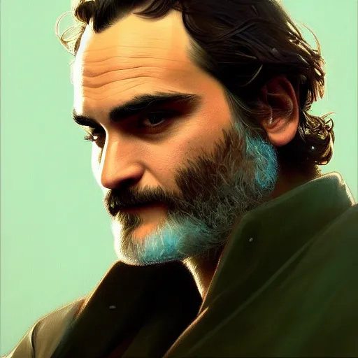 Image similar to painting of joaquin phoenix, decorated, intricate, elegant, highly detailed, digital painting, artstation, concept art, smooth, sharp focus, illustration, art by artgerm and greg rutkowski and alphonse mucha, 8 k