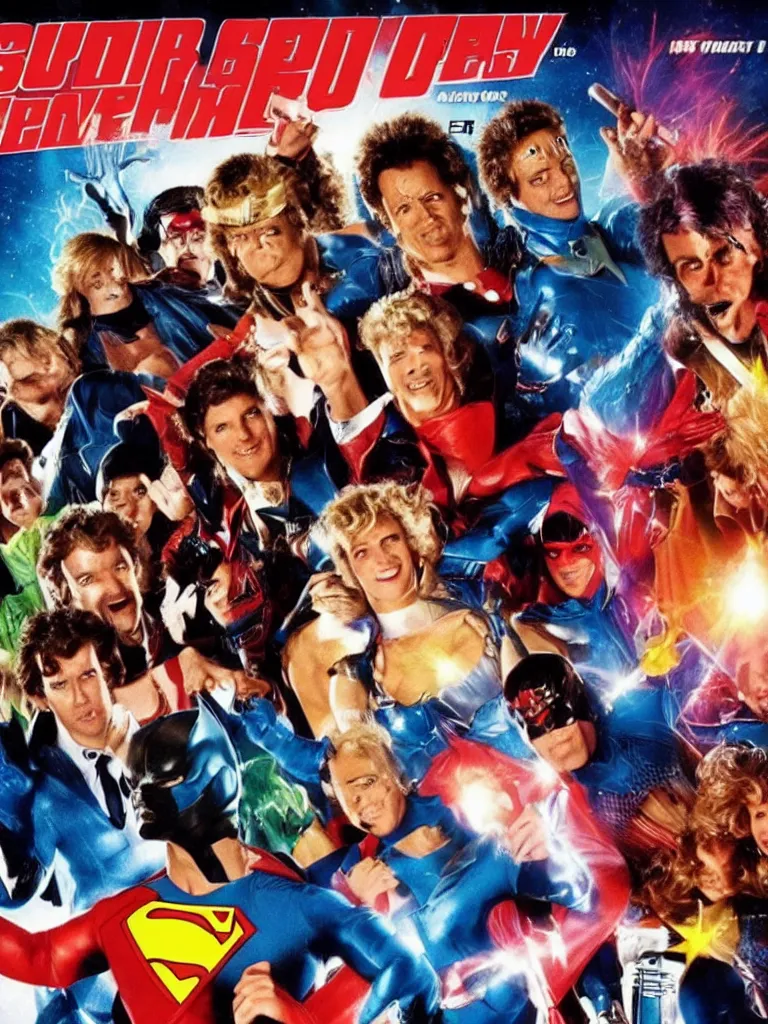 Image similar to 8 0 ´ s live action super hero team movie poster