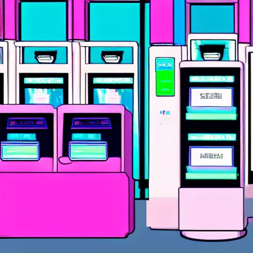 Prompt: vaporwave breakable convenience store robo - cashier