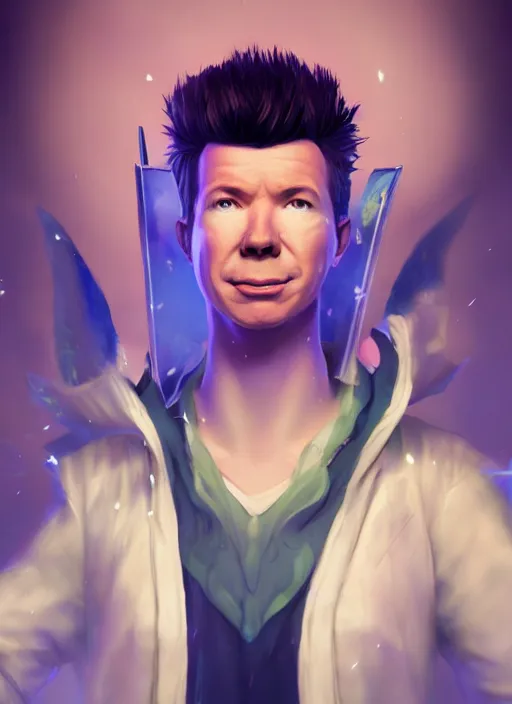 Image similar to A fantasy comic book style portrait painting of a rick astley as a mage, unreal 5, DAZ, hyperrealistic, octane render, RPG portrait, dynamic lighting