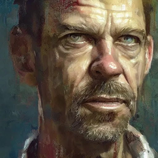 Prompt: face protrait of doctor house, realistic, ultrahd, jeremy mann painting