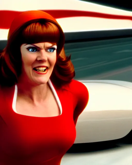 Image similar to wendy thomas, movie still, from the movie speed racer, 8 k, realistic