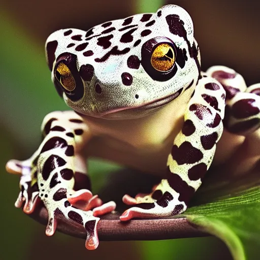 Image similar to “A beautiful ultradetailed digital painting of Amazon milk frog, light effect, very detailed, by beeple, Makoto Shinkai, 4k, Trending on artstation, ultrawide lens”