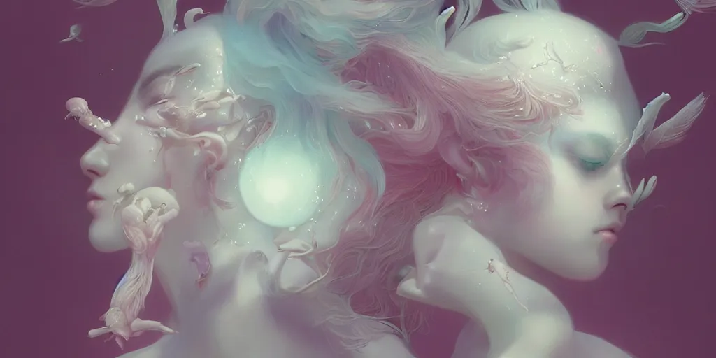 Image similar to breathtaking delicate detailed concept art painting creature, by hsiao - ron cheng, bizarre compositions, exquisite detail, pastel colors, 8 k