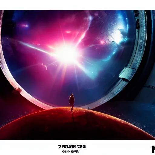 Image similar to promotional high quality movie frame. a tear in the fabric of time and space. imax, 7 0 mm. dramatic lighting, hyper details. neo - noir science fiction, dystopian, dark, moody, dramatic, advanced technology, space exploration.