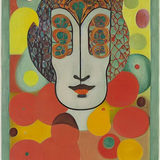 Image similar to floral face portrait by leonetto cappiello and wojciech siudmak and ernst fuchs, anni albers, oil on canvas