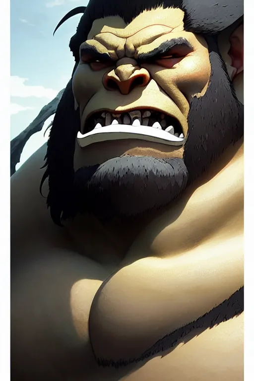 Image similar to orc barbarian male, finely detailed perfect face, exquisite details, earth magic, mid view, design on a white background, by studio muti, greg rutkowski makoto shinkai takashi takeuchi studio ghibli