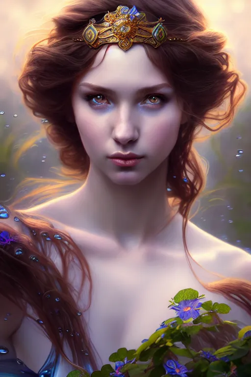 Image similar to photography alexey kurylev, water fairy, gentle, deep focus, d & d, fantasy, complex, elegant, highly detailed, digital painting, artstation, concept art, matte, clear focus, illustration, hearthstone, artgerm art, greg rutkovsky and alphonse mucha