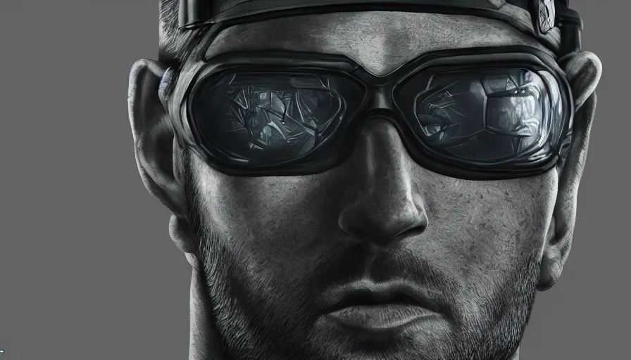 Image similar to eden hazard is sam fisher, face, black background, hyperdetailed, artstation, cgsociety, 8 k