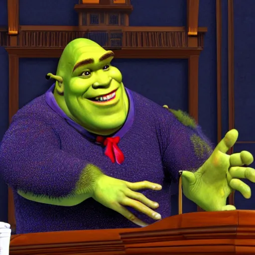 Image similar to Shrek as the Speaker of the United States House of Representatives, high detail