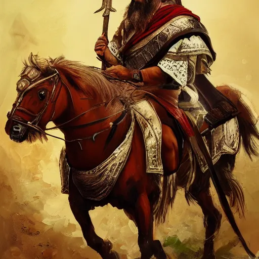 Prompt: bulgarian cavalryman in byzantine service, painting art, artstation trending, hd,