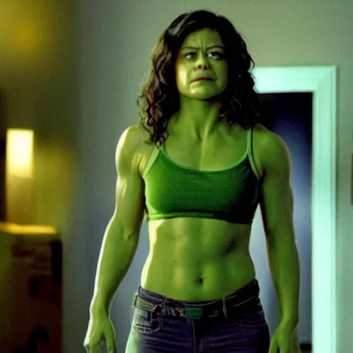 Prompt: a still of!!!! tatiana maslany as she! hulk