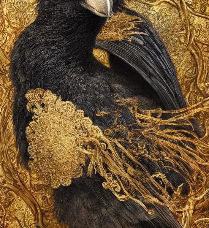 Prompt: a breathtakingly stunningly beautifully highly detailed animal portrait of a majestic raven, by rosetti and devinci and michael cheval and sidney cooper and turner, 4 k