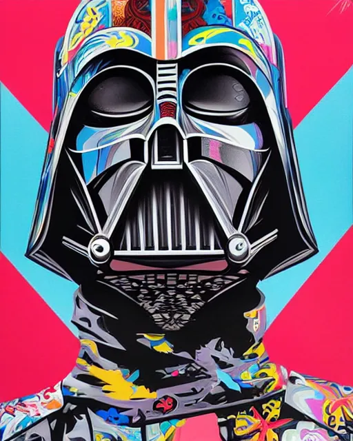 Image similar to Tristan Eaton, maximalism, darth vader, Hyper-realistic, Brom, highly detailed