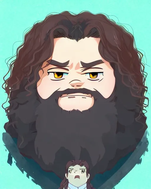 Prompt: Hagrid in cute anime style, portrait of fantasy man, detailed realistic beautiful, lofi colors, smooth, artistic, mellow and soft, sharpen high quality, in style of Ghibli