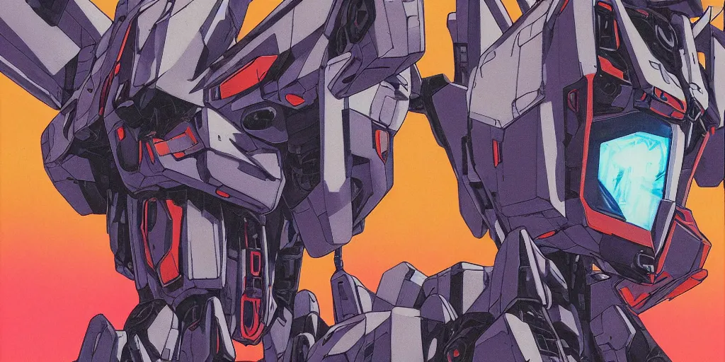 Prompt: risograph grainy painting of gigantic huge evangelion - like gundam mech face, black colors, with huge earrings and glasses with a lot of details and lasers, covered with plants, half - life 2 scene, by moebius and dirk dzimirsky and satisho kon, close - up wide portrait