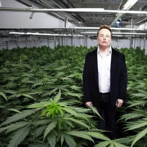 Image similar to Elon Musk Standing inside a huge cannabis farm