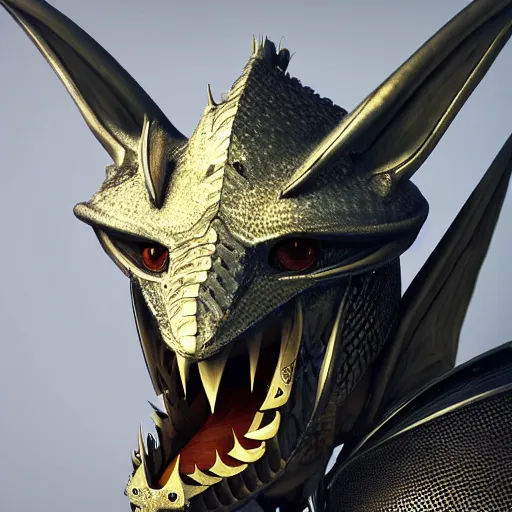 Image similar to stunning close shot of a beautiful female knight, but as an anthropomorphic female dragon, well designed cute elegant female robot dragon head with slick LED eyes, long oily tongue, and sharp maw, well armored, sharp claws, HD octane render, fantasy, furry art, Artstation, Deviantart, Furaffinity