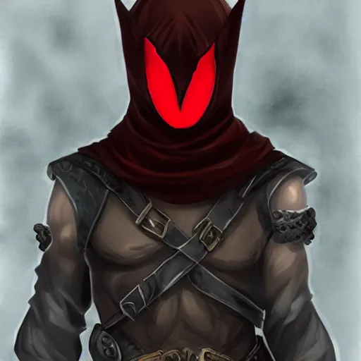 Image similar to male rogue, dungeons and dragons, red eyes, face covered, dark and mysterious.