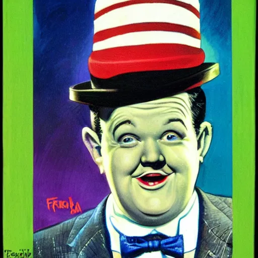 Image similar to A portrait of Stan Laurel and Oliver Hardy in hats by Frank Kelly Freas