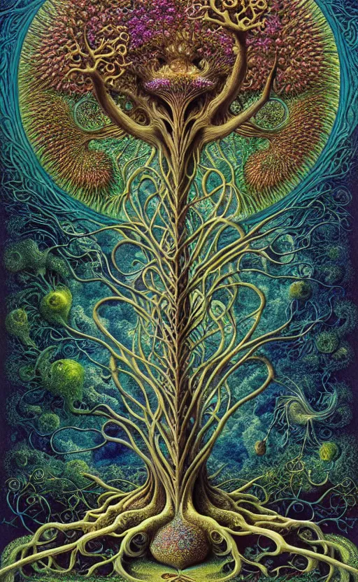 Image similar to tree of life by roger dean and andrew ferez, art forms of nature by ernst haeckel, divine chaos engine, symbolist, visionary, art nouveau, botanical fractal structures, organic, detailed, realistic, surreality