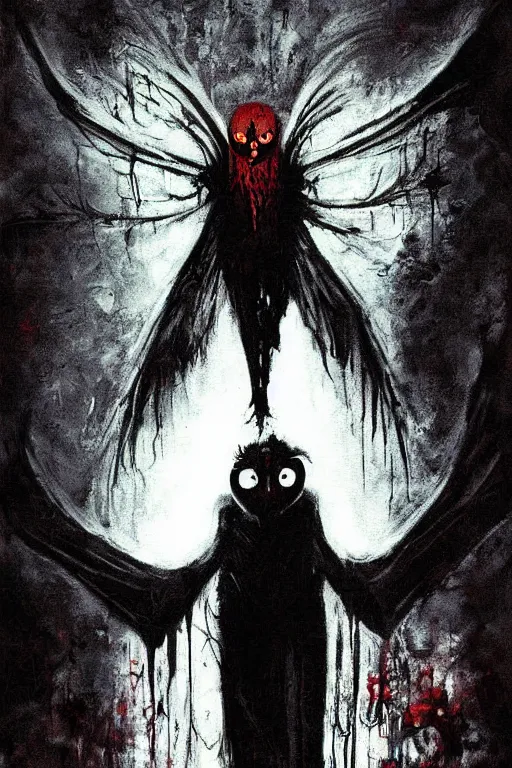 Image similar to mad horror painting of mothman by ben templesmith