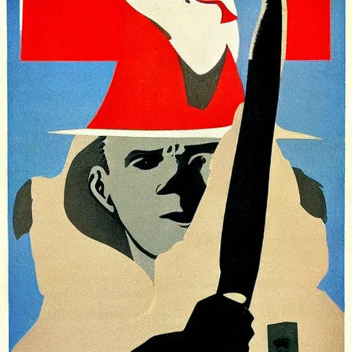 Image similar to soviet propaganda poster depicting a dromaius novaehollandiae in military uniform