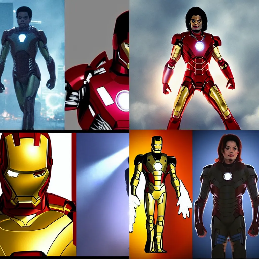 Prompt: Micheal Jackson as Marvel's Iron Man, realistic, dynamic lighting, cinematic