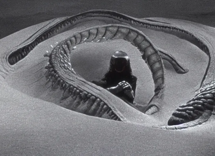 Prompt: sandworm scene from the 1 9 7 4 science fiction film dune