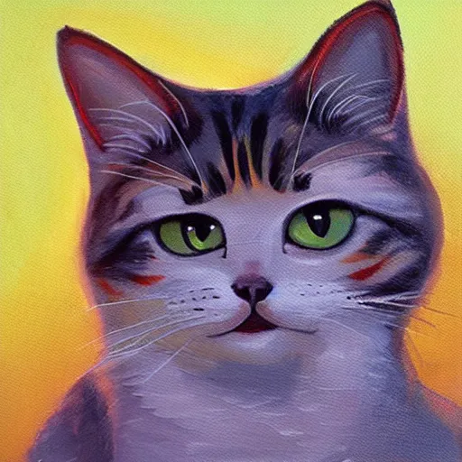 Image similar to a lovely cat sending kisses, low poly, oil painting