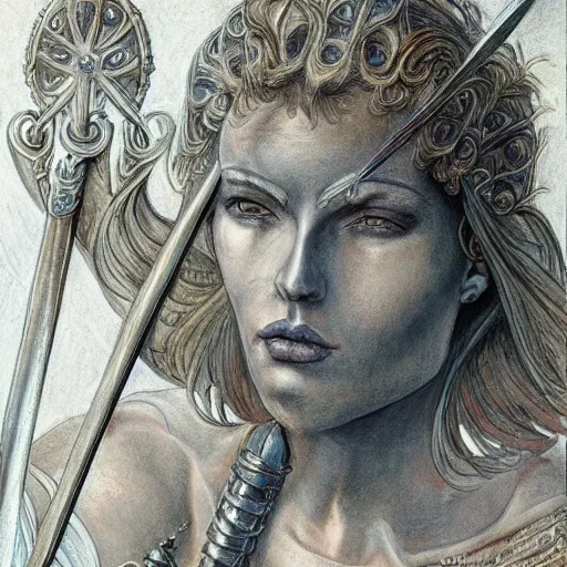 Prompt: jeanne d'arc in the style of william blake, terese nielsen, detailed, intricate, beautiful faces, steve argyle