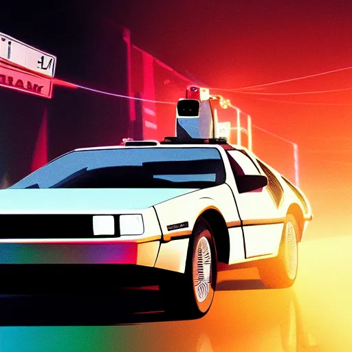 Image similar to marty mcfly entering a delorean, ambient lighting, 4k, anime key visual, lois van baarle, ilya kuvshinov, rossdraws, artstation