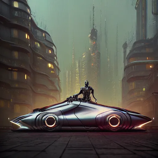 Prompt: cyborg cyber vintage supercar slick, warm pastel tones : by michal karcz, daniel merriam, victo ngai and guillermo del toro : ornate, dynamic, particulate, intricate, elegant, highly detailed, centered, artstation, smooth, sharp focus, octane render