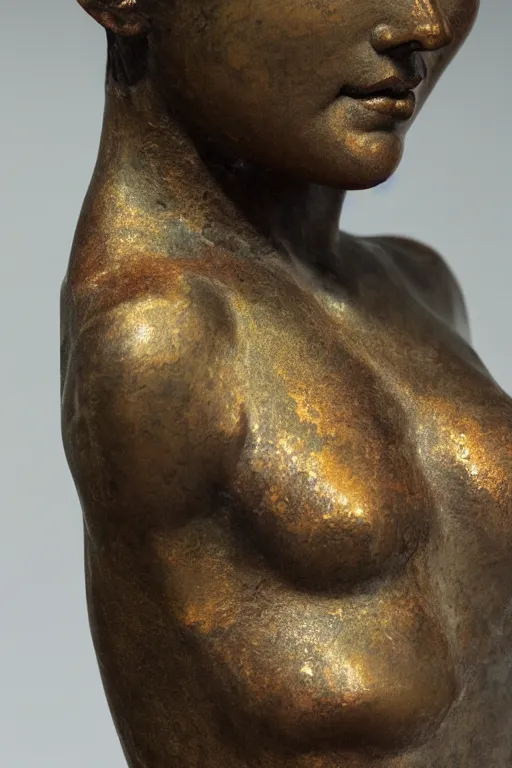 Prompt: detailed photo of an old bronze patina statue of a the most beautyfull woman, various poses, aphrodite, photorealism, intricate detail, some light reflexions, museum diffuse lighting