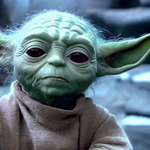 Image similar to film still of yoda as emma stone as yoda