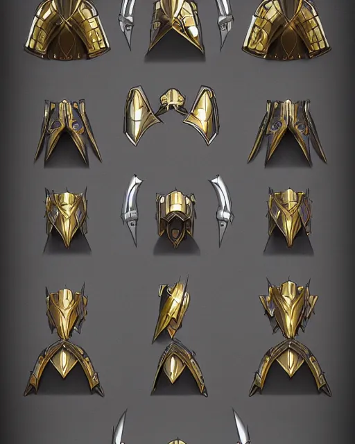 Prompt: fantasy armor, clean shiny silver armor with gold trim, trending on artstation, symmetrical, flat shading, extremely smooth, orthographic front view, professional awesome, incredible, creative, the best