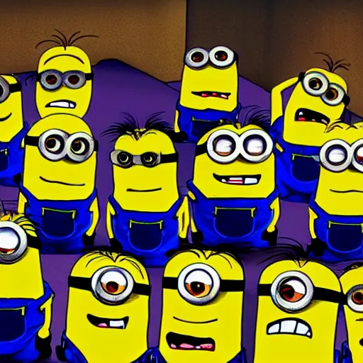 Prompt: minions going to church