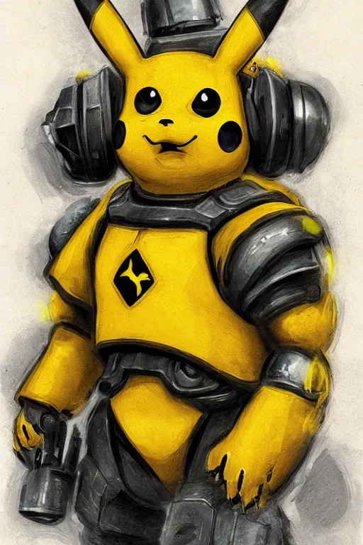 Image similar to portrait of pikachu in starcraft terran marine power armor, concept art by wayne reynolds